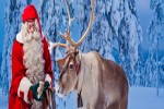Santa Claus and reindeer in Rovaniemi Lapland Finland banner2
