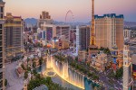 Aerial view of Las Vegas strip in Nevada as seen at night USA banner iStock 621843450