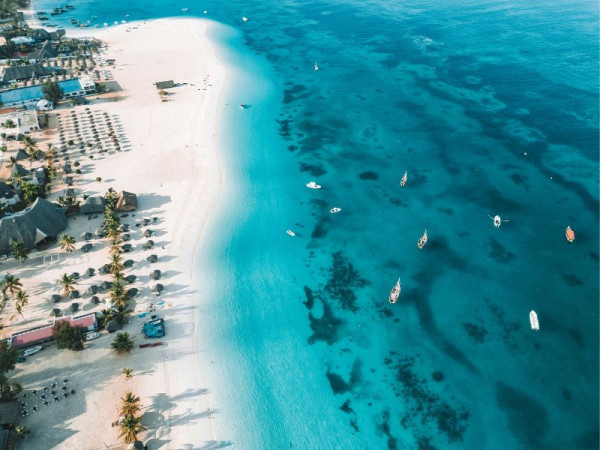 Zanzibar coastline with boats in water