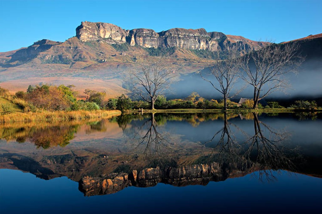 Drakensberg mountains and lake view